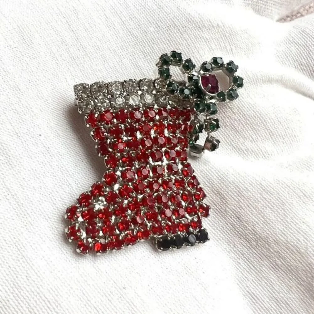 Lot of 2 Christmas Brooch Multicolor, Rhinestone, Christmas tree and‎ boot.